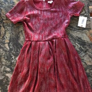 LuLaRoa red dress with silver shimmer